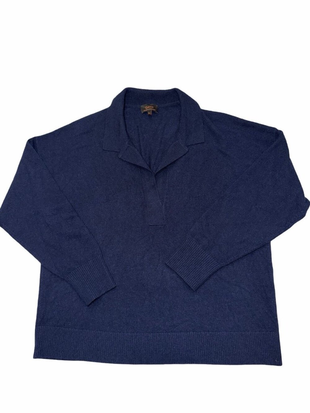 Quince Mongolian Cashmere Polo Sweater Navy Blue XL Classic Luxury Knit